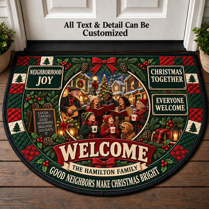 Christmas Block Party Personalized Half Round Mat | 5To9Vibe
