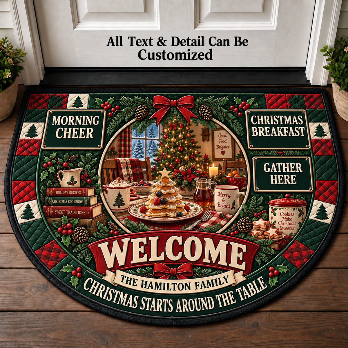 Christmas Breakfast Personalized Half Round Mat | 5To9Vibe