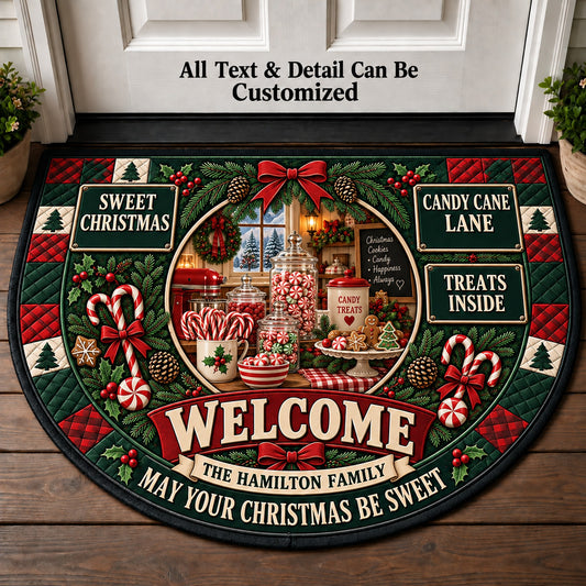 Christmas Candy Kitchen Personalized Half Round Mat | 5To9Vibe
