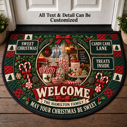 Christmas Candy Kitchen Personalized Half Round Mat | 5To9Vibe