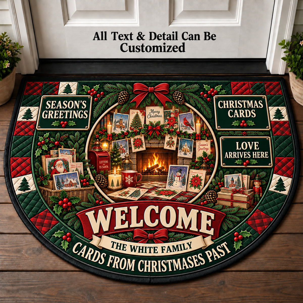 Christmas Card Display Personalized Half Round Mat | 5To9Vibe