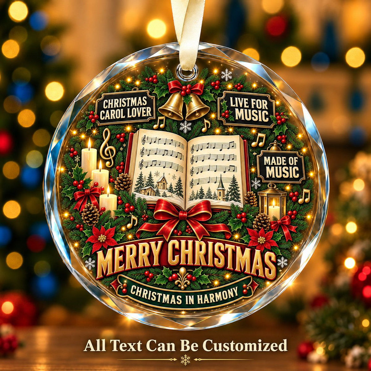 Christmas Carol Lover Personalized Glass Ornament | 5To9Vibe