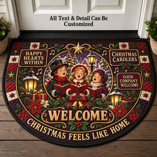 Christmas Carolers Personalized Half Round Mat | 5To9Vibe