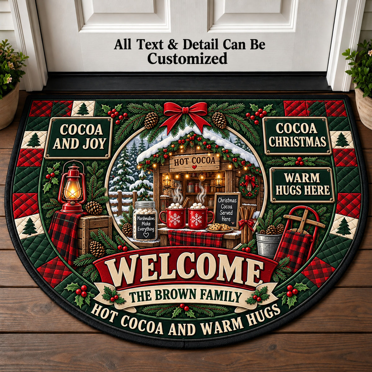 Christmas Cocoa Cabin Personalized Half Round Mat | 5To9Vibe