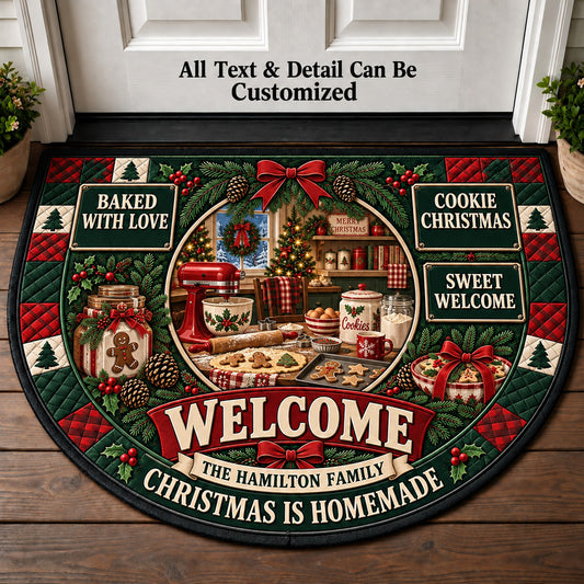 Christmas Cookie Kitchen Personalized Half Round Mat | 5To9Vibe