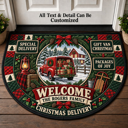 Christmas Delivery Van Personalized Half Round Mat | 5To9Vibe