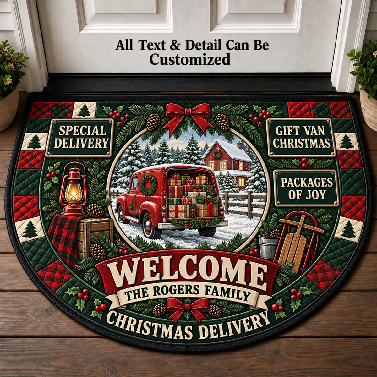 Christmas Delivery Van Personalized Half Round Mat | 5To9Vibe