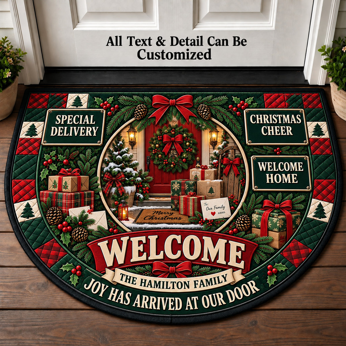 Christmas Doorstep Delivery Personalized Half Round Mat | 5To9Vibe