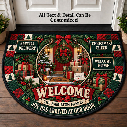 Christmas Doorstep Delivery Personalized Half Round Mat | 5To9Vibe