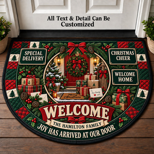 Christmas Doorstep Delivery Personalized Half Round Mat | 5To9Vibe