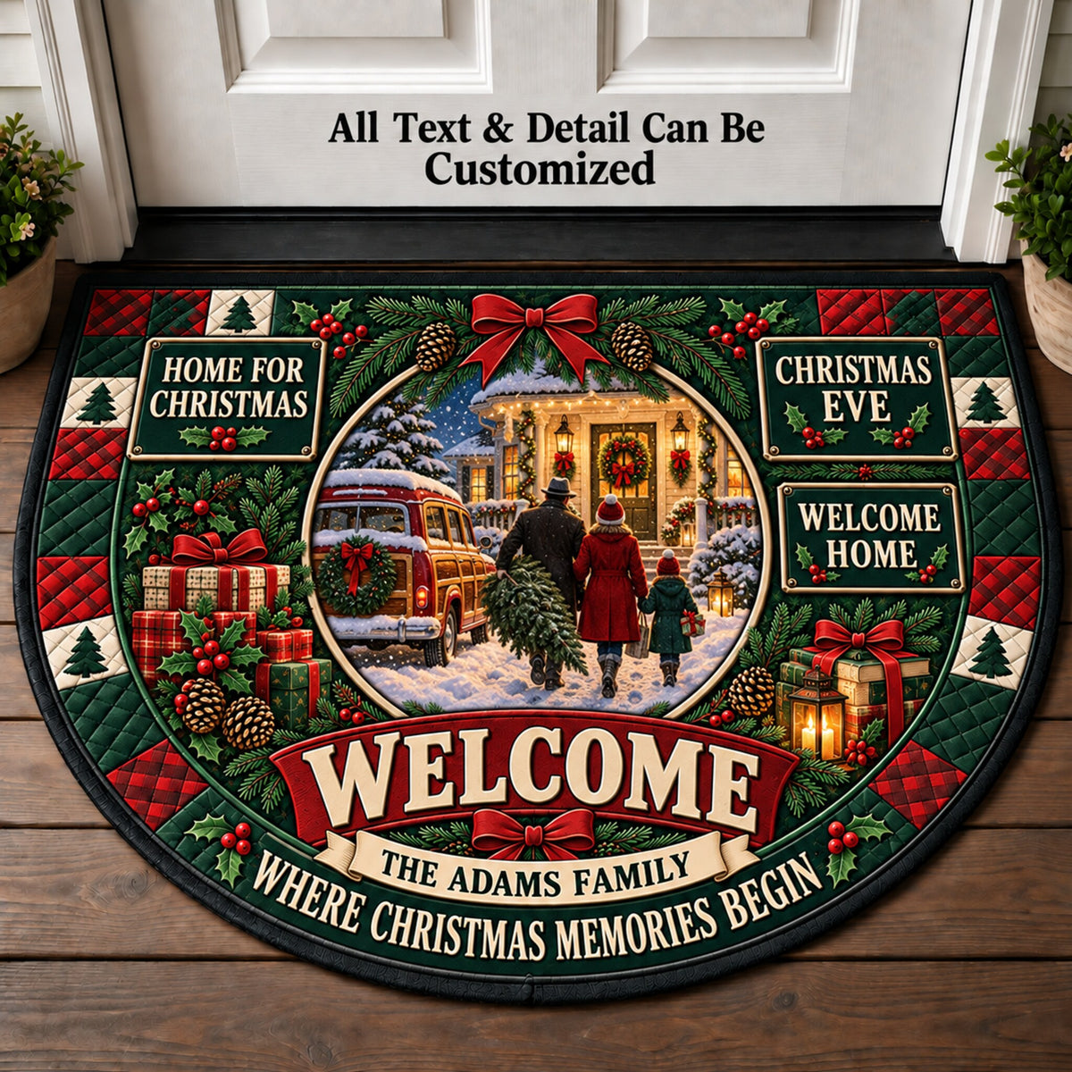 Christmas Eve Homecoming Personalized Half Round Mat | 5To9Vibe