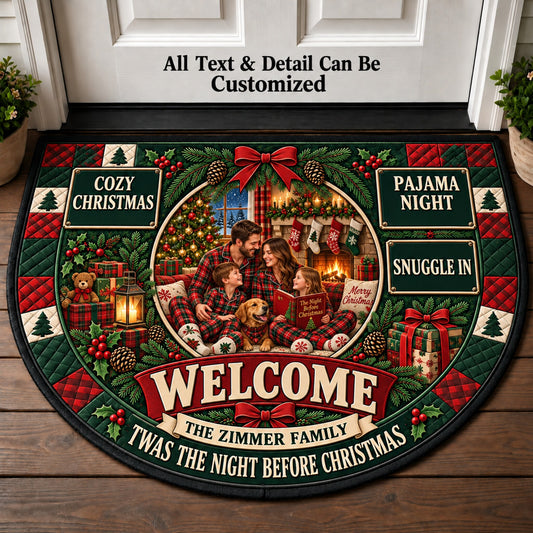 Christmas Eve Pajamas Personalized Half Round Mat | 5To9Vibe