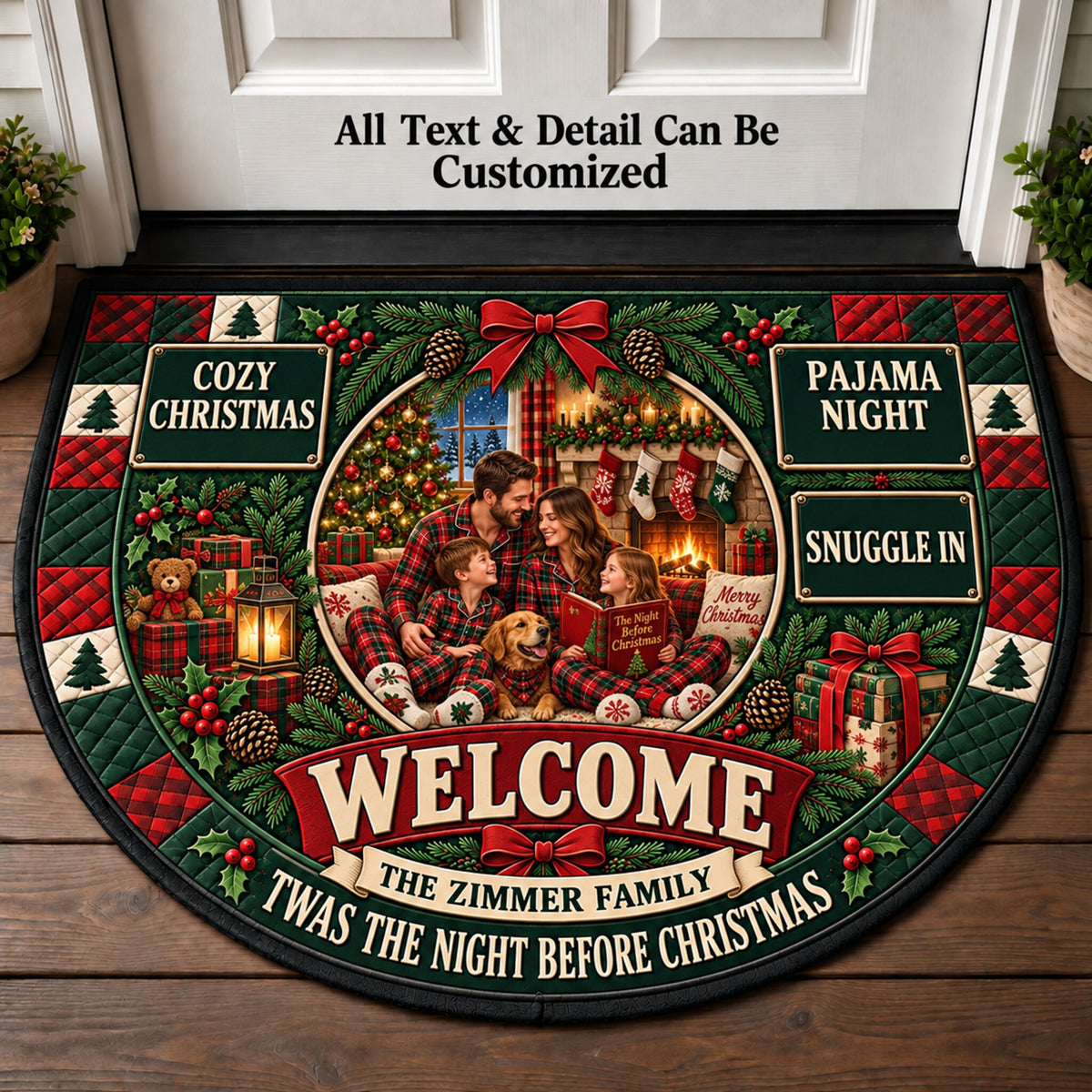 Christmas Eve Pajamas Personalized Half Round Mat | 5To9Vibe