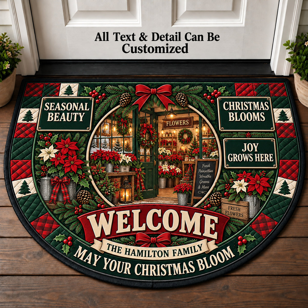 Christmas Flower Shop Personalized Half Round Mat | 5To9Vibe