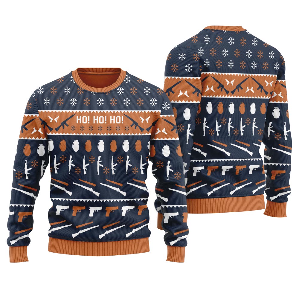 Christmas Gun HO HO HO Men's Ugly Sweater