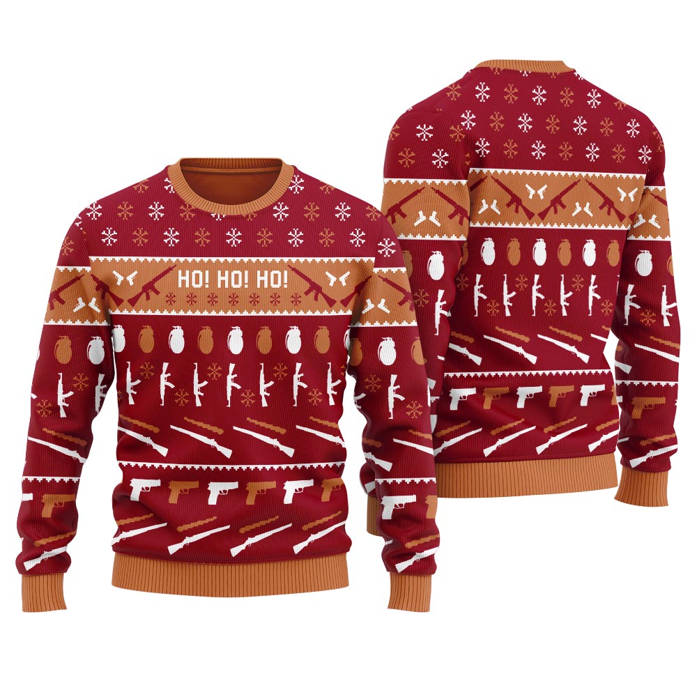 Christmas Gun HO HO HO Men's Ugly Sweater