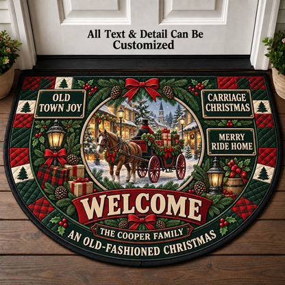 Christmas Horse Carriage Personalized Half Round Mat | 5To9Vibe