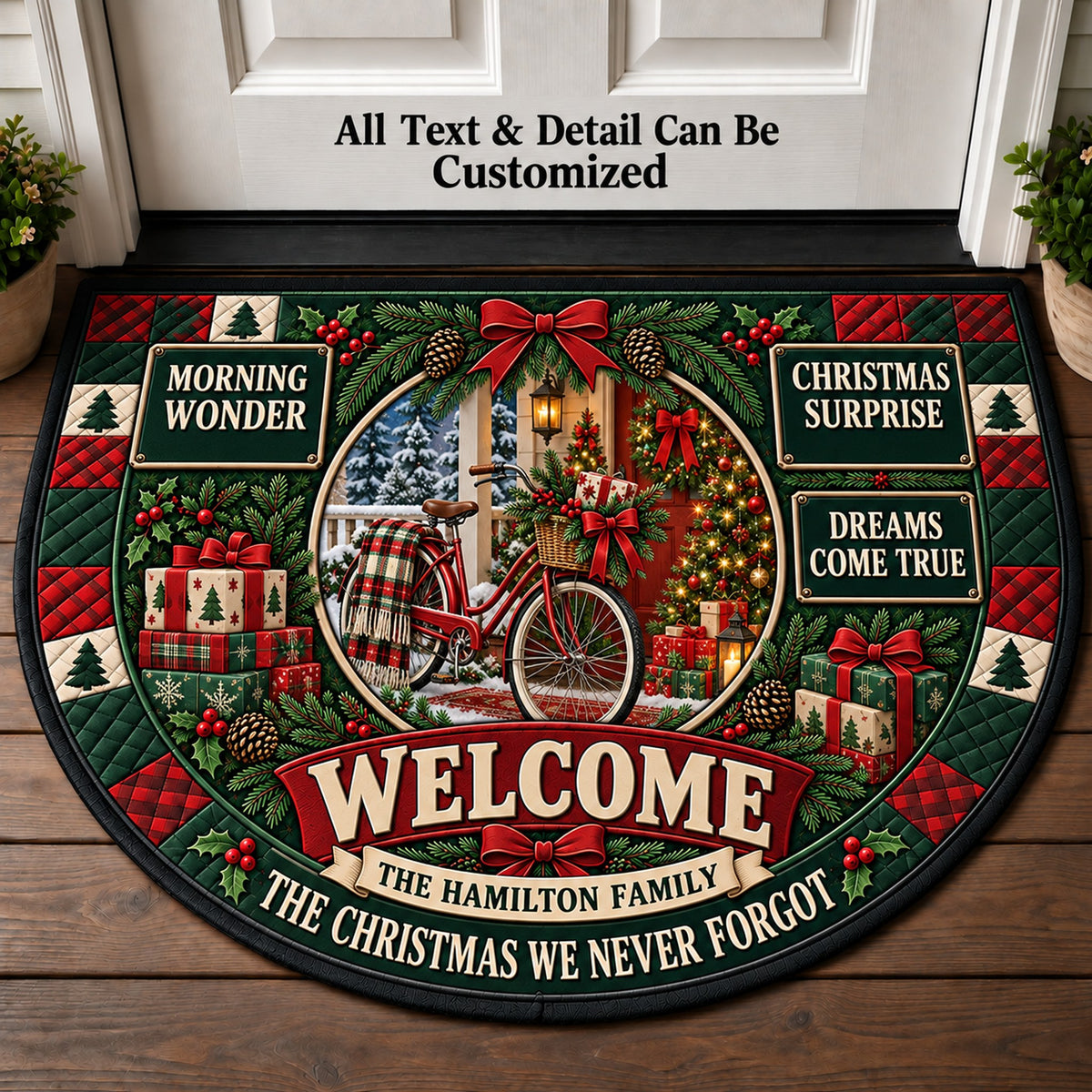 Christmas Morning Bicycle Personalized Half Round Mat | 5To9Vibe
