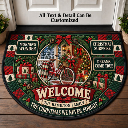 Christmas Morning Bicycle Personalized Half Round Mat | 5To9Vibe