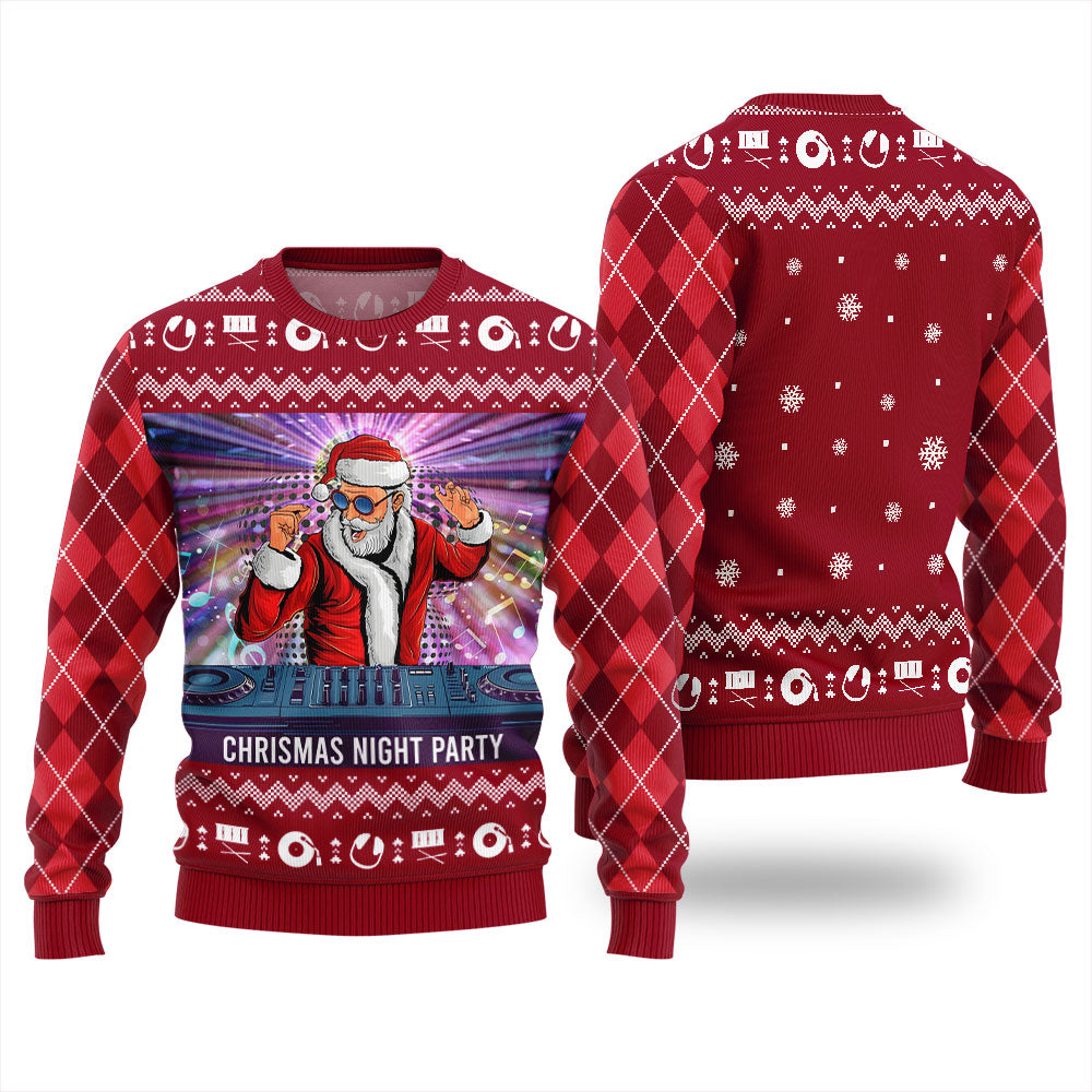 Christmas Night Party DJ Santa Ugly Christmas Sweater