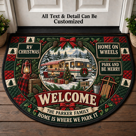 Christmas Rv Family Personalized Half Round Mat | 5To9Vibe