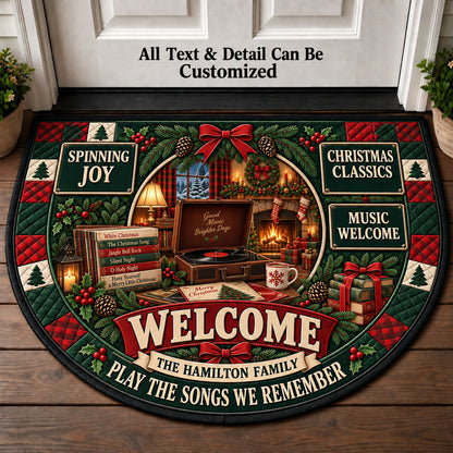 Christmas Record Player Personalized Half Round Mat | 5To9Vibe