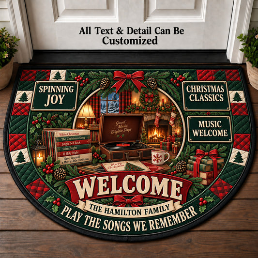 Christmas Record Player Personalized Half Round Mat | 5To9Vibe