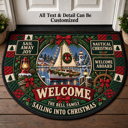 Christmas Sailboat Personalized Half Round Mat | 5To9Vibe