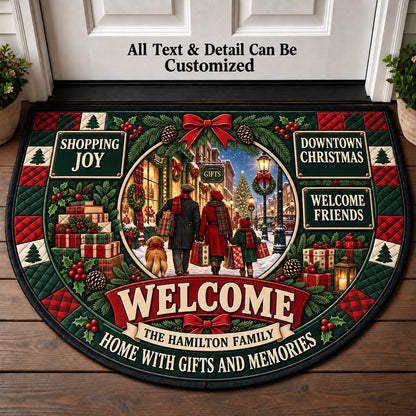 Christmas Shopping Downtown Personalized Half Round Mat | 5To9Vibe