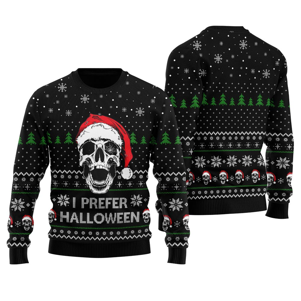 I Prefer Halloween Men's Funny Ugly Xmas Holiday Sweater
