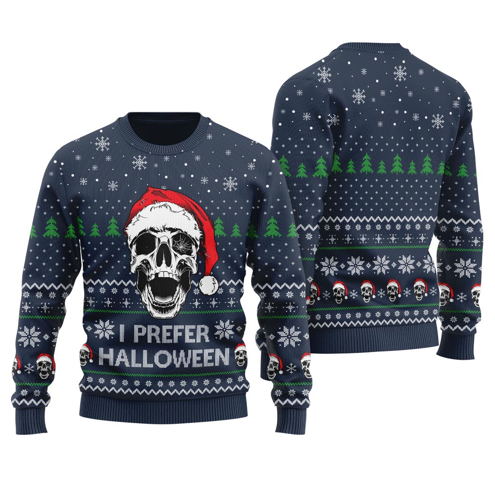 Christmas Skull Wearing Santa Clause Ugly Sweater