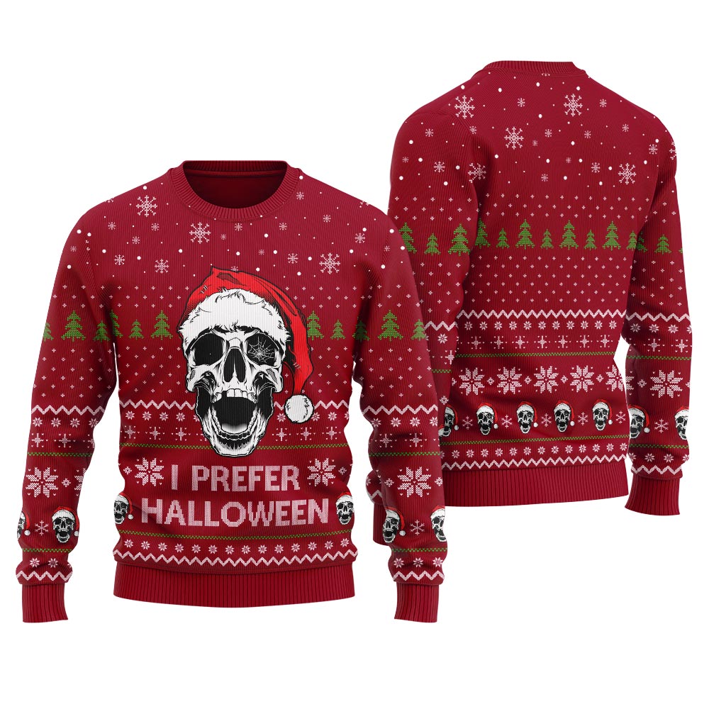 Christmas Skull Wearing Santa Clause Ugly Sweater