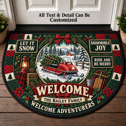 Christmas Snowmobile Personalized Half Round Mat | 5To9Vibe