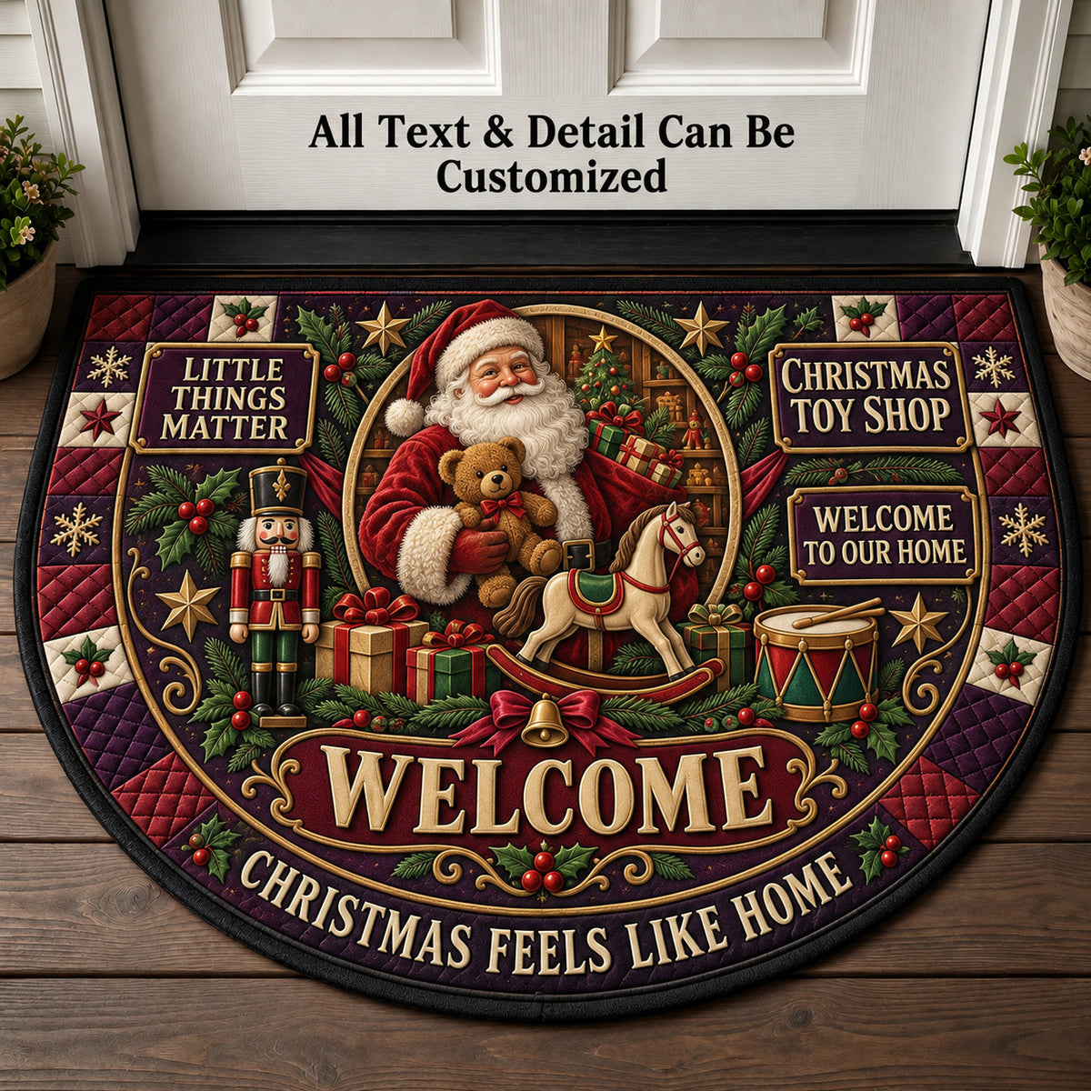 Christmas Toy Shop Personalized Half Round Mat | 5To9Vibe