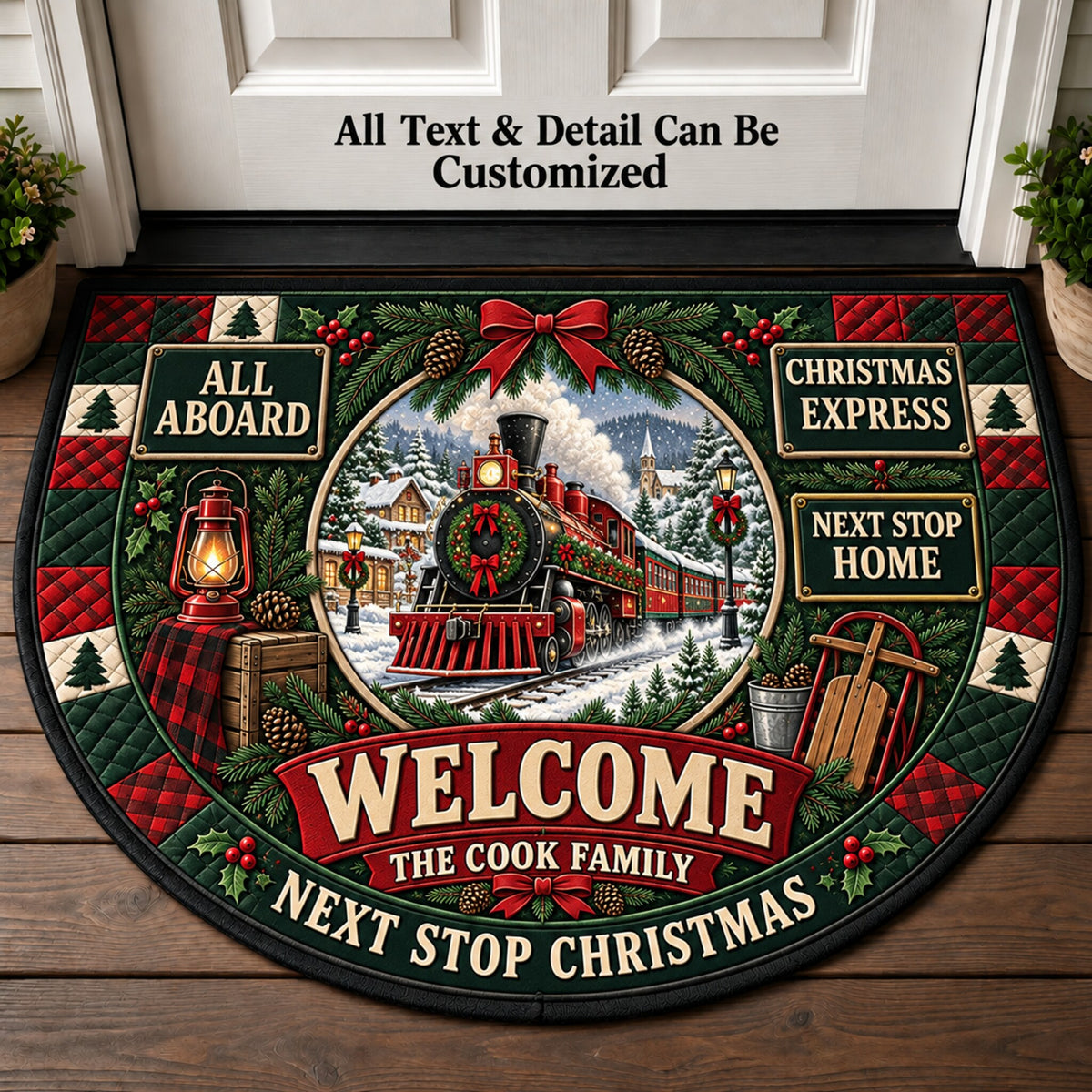Christmas Train Personalized Half Round Mat | 5To9Vibe