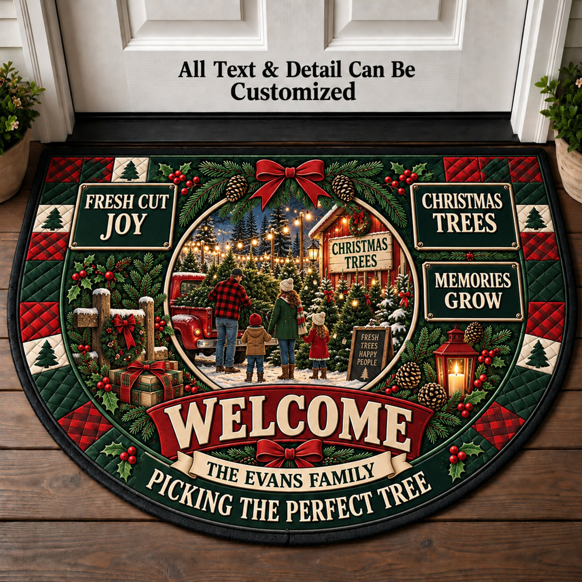 Christmas Tree Lot Memories Personalized Half Round Mat | 5To9Vibe