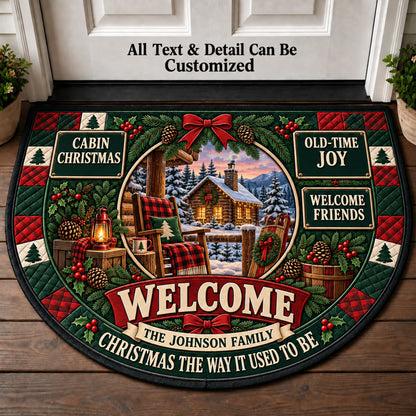 Christmas At Grandpas Cabin Personalized Half Round Mat | 5To9Vibe