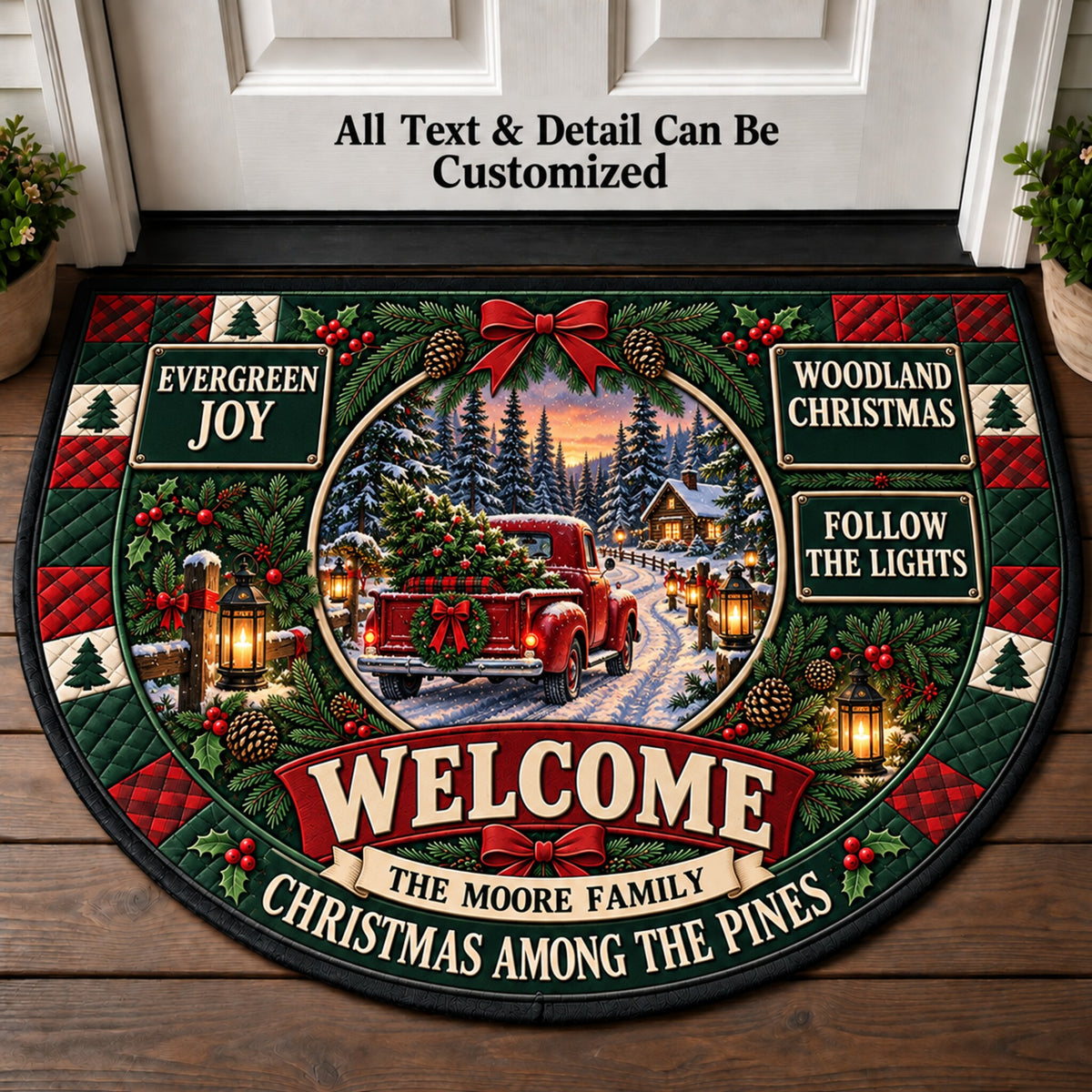 Christmas In The Pines Personalized Half Round Mat | 5To9Vibe