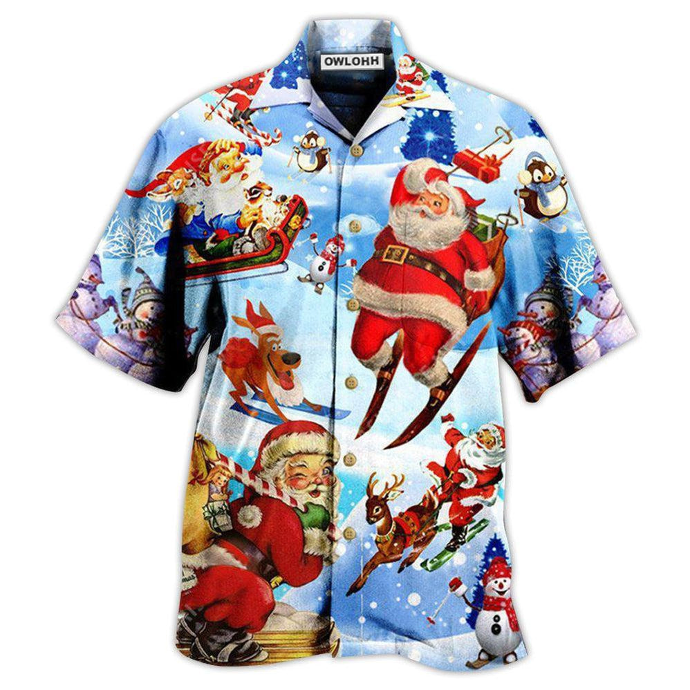 Hawaiian Shirt / Adults / S Christmas Skiing Santa Claus In Blue - Hawaiian Shirt 