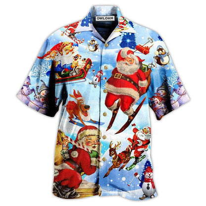Hawaiian Shirt / Adults / S Christmas Skiing Santa Claus In Blue - Hawaiian Shirt 