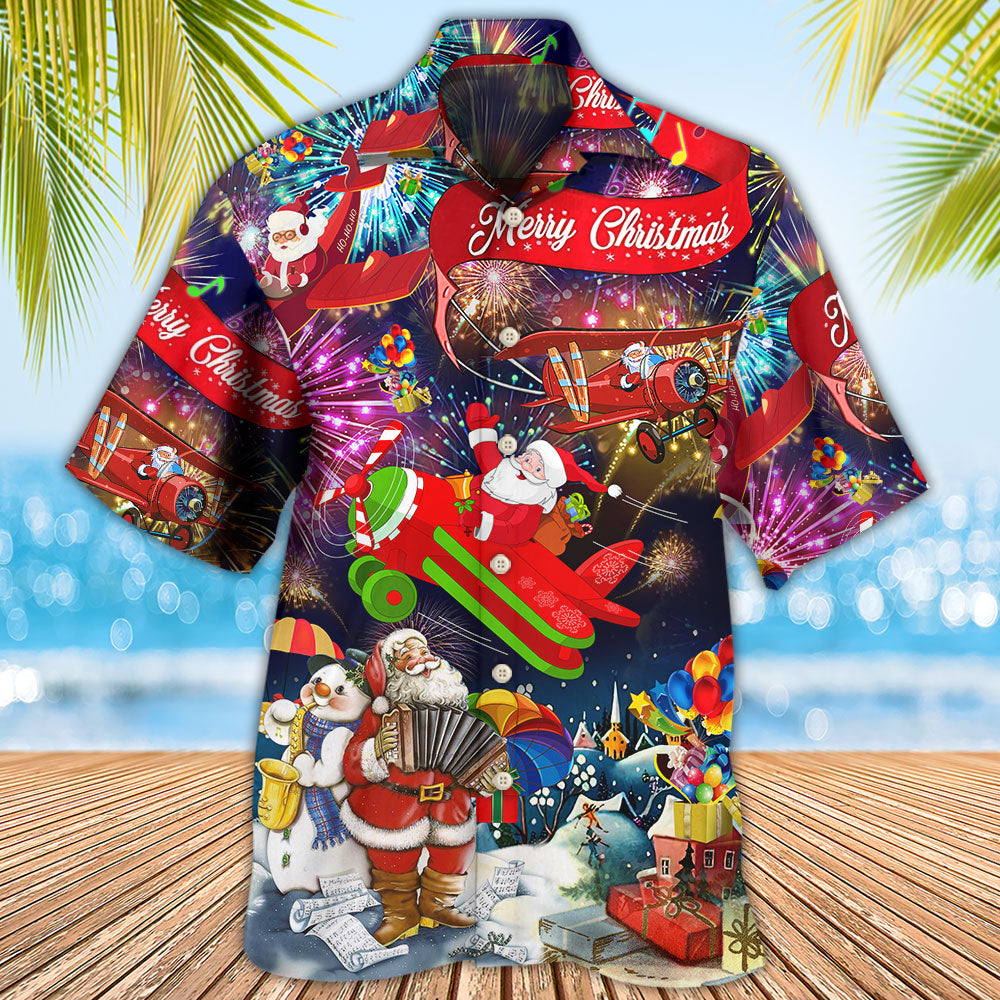 Christmas Spreading Plane With Santa Claus - Hawaiian Shirt 