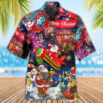 Christmas Spreading Plane With Santa Claus - Hawaiian Shirt 