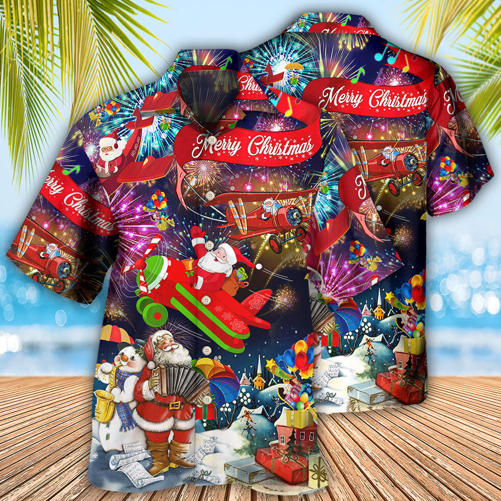 Christmas Spreading Plane With Santa Claus - Hawaiian Shirt 