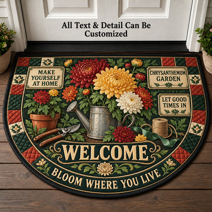 Chrysanthemum Garden Personalized Half Round Mat | 5To9Vibe