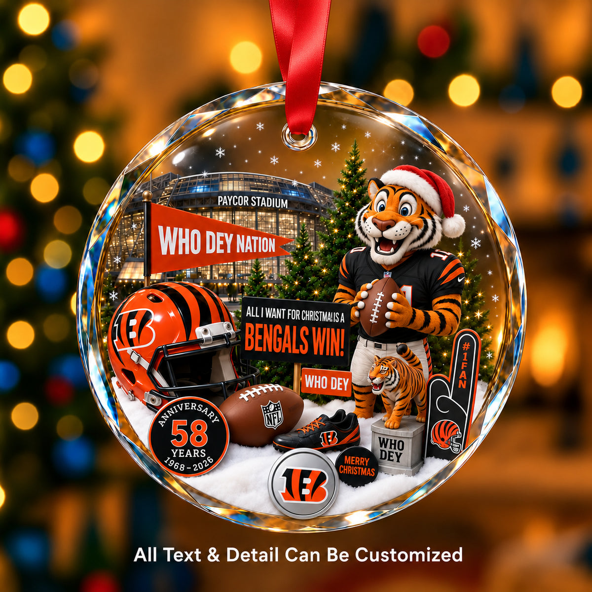 Cincinnati Bengals Snow Globe Glass Ornament