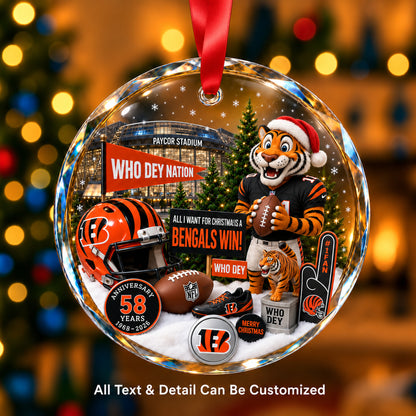 Cincinnati Bengals Snow Globe Glass Ornament