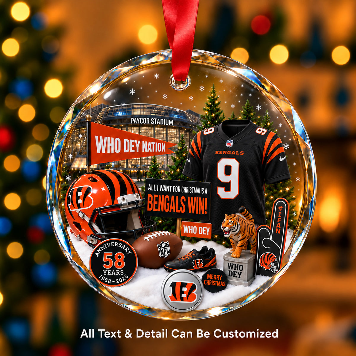 Cincinnati Bengals Jersey Snow Globe Glass Ornament