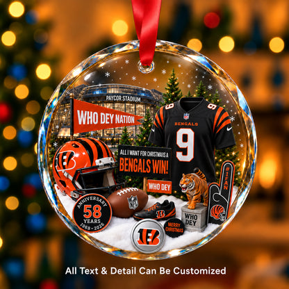 Cincinnati Bengals Jersey Snow Globe Glass Ornament