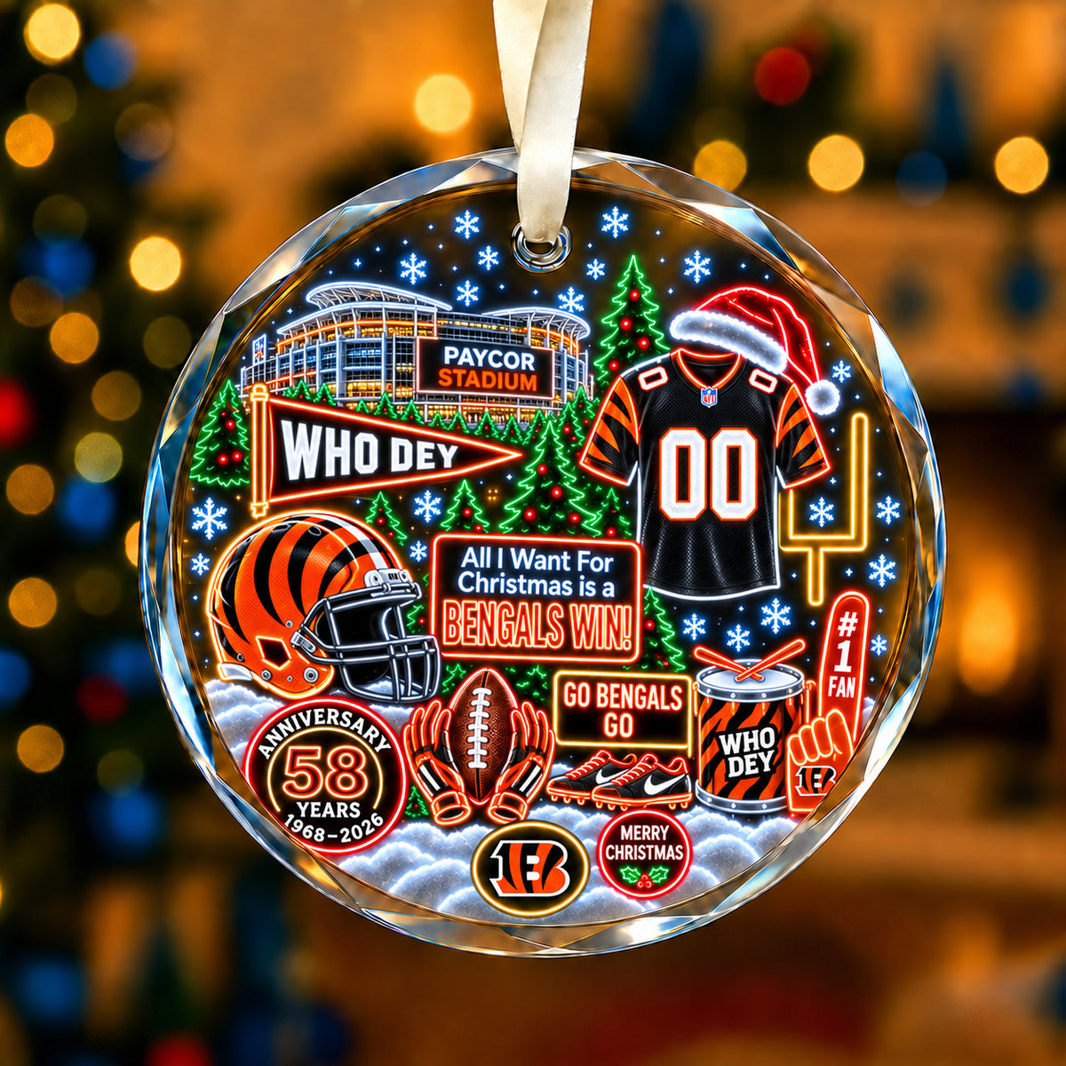 All Football Teams Christmas Neon Stadium Snow Glass Ornament With Gift Box - 5to9vibe