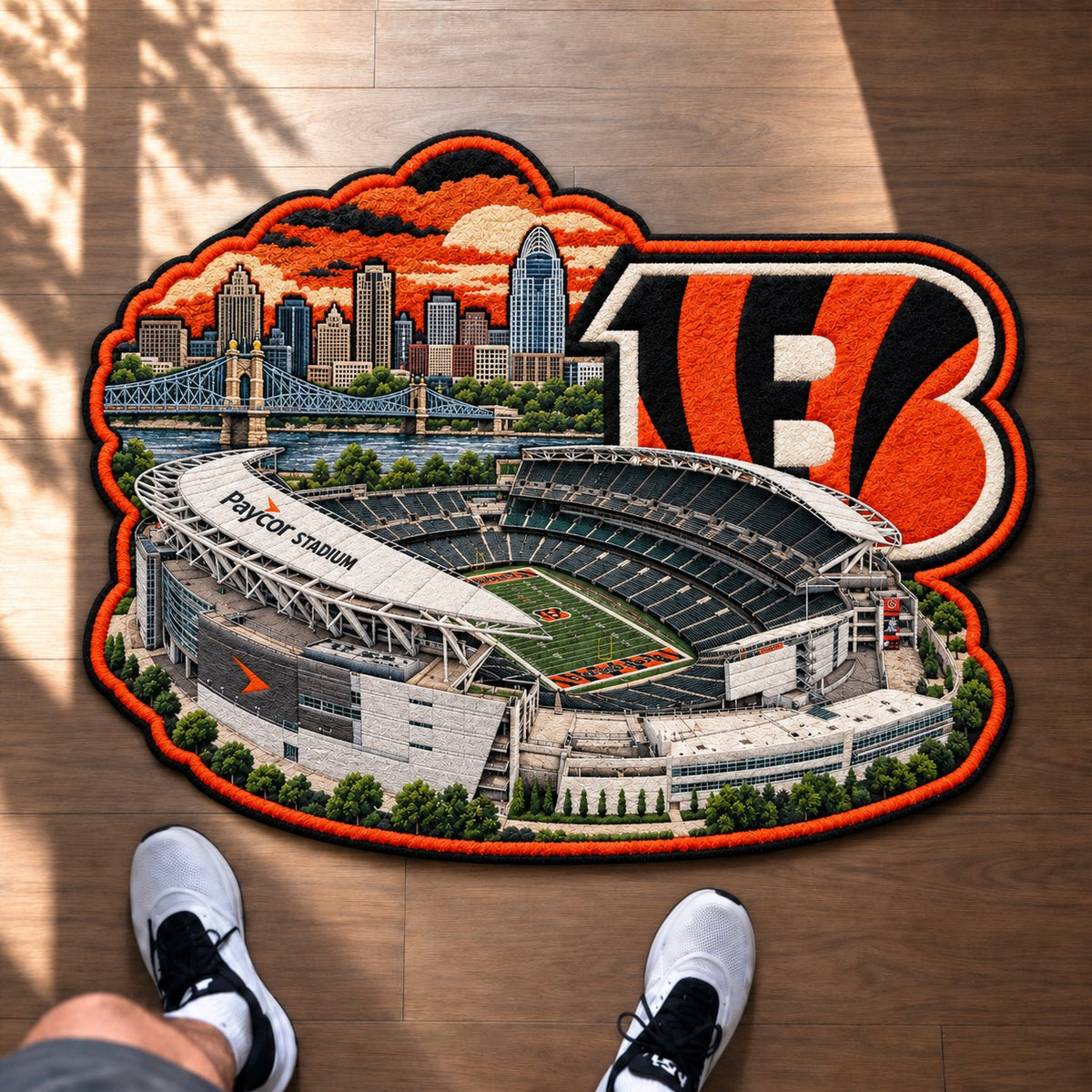 All Football Teams Logo Stadium Area Baseball Fan Custom Shape Rug Print Premium Welcome Mat Washable Black Border Personalized Football Custom Shape Rug